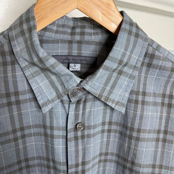 John Varvatos Grey Plaid Button Front Shirt - Picture 2 of 5
